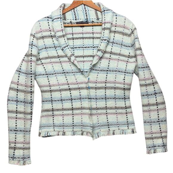 Banana Republic Soft Cozy Angora Wool Blue Pink Plaid Blazer SweaterWomen Medium - Picture 1 of 8